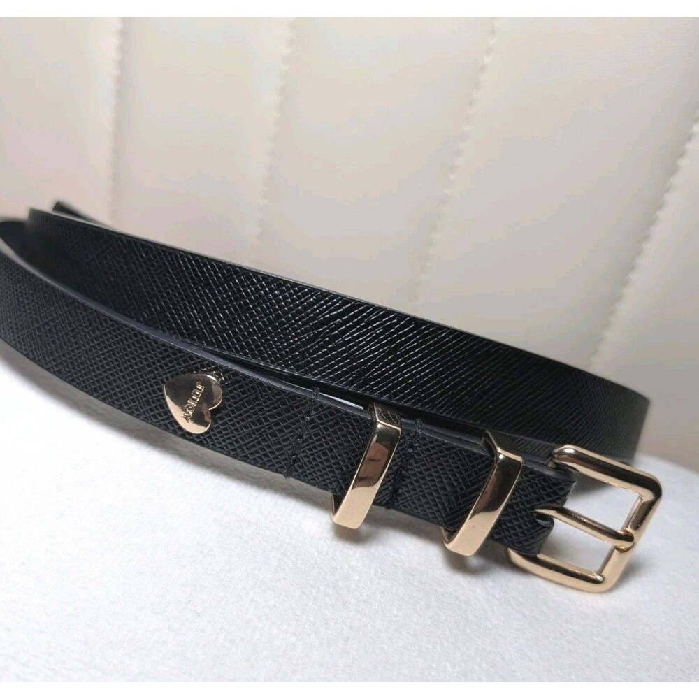 Juicy Couture Belt Heart Slim Black Minimalist Faux Leather Gold Tone M/L